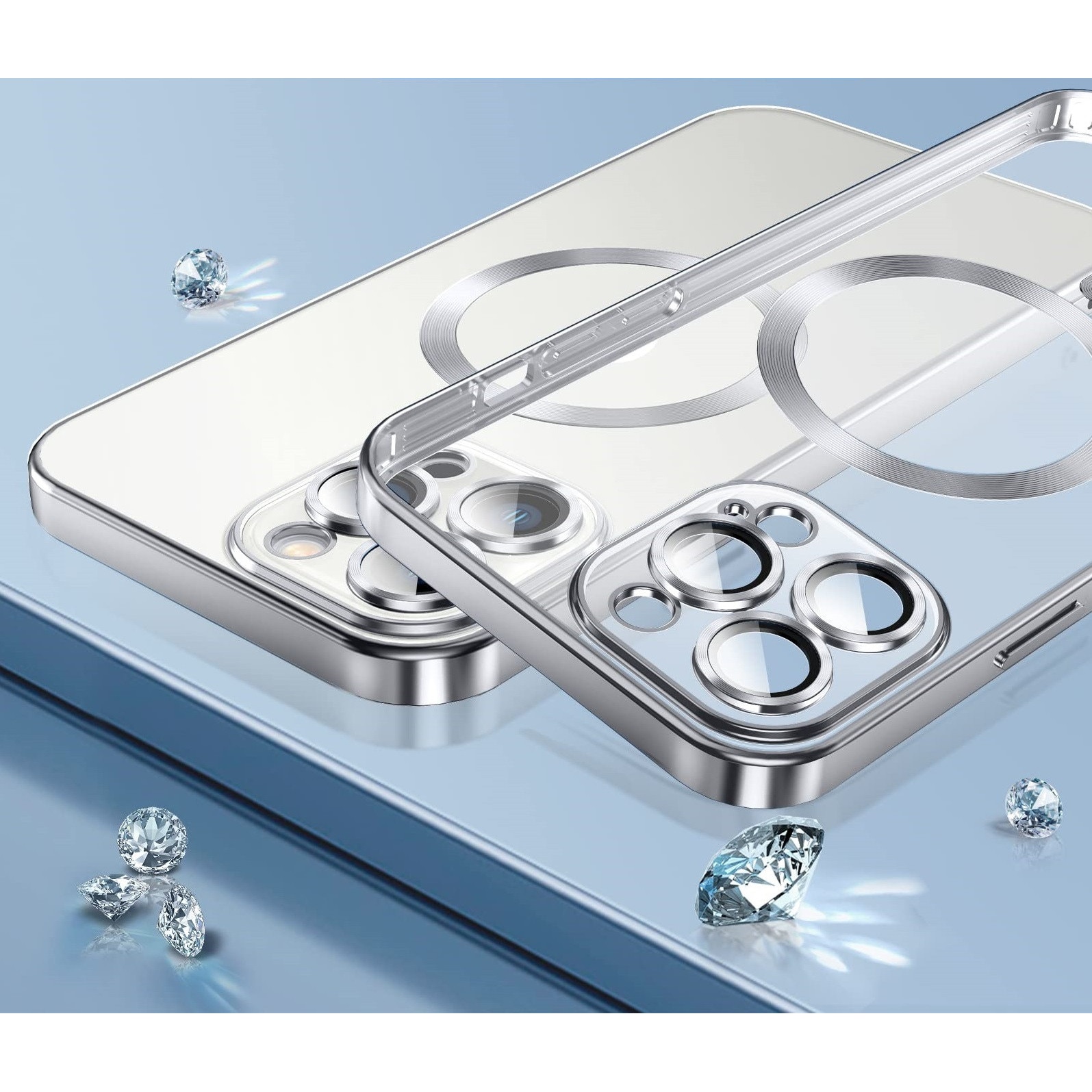 Husa din silicon cu margini metalizate Ultra-Soft, Luxury Magsafe, compatibila cu iPhone 11 Pro / Argintiu