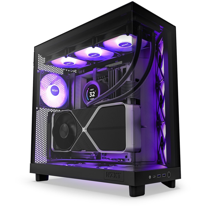 Carcasa NZXT H6 Flow RGB Mid-Tower Dual-Chamber, Mid-Tower, Negru