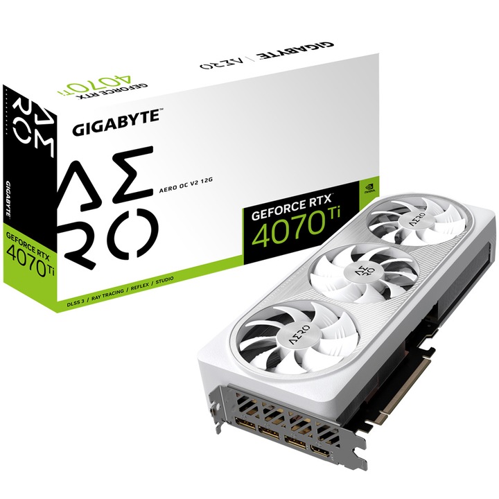 Видео карта Gigabyte GeForce RTX 4070 Ti AERO V2 OC, 12 GB GDDR6X, 192 bit, Бял