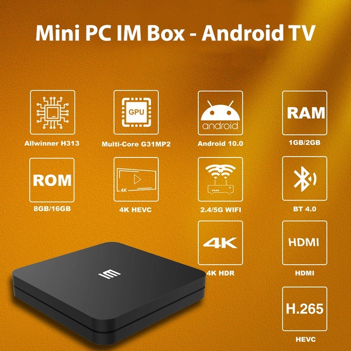 Mini PC IM Box, Android TV, Mira Cast, 4K Ultra HD, Quad-Core 2.0 GHz ...