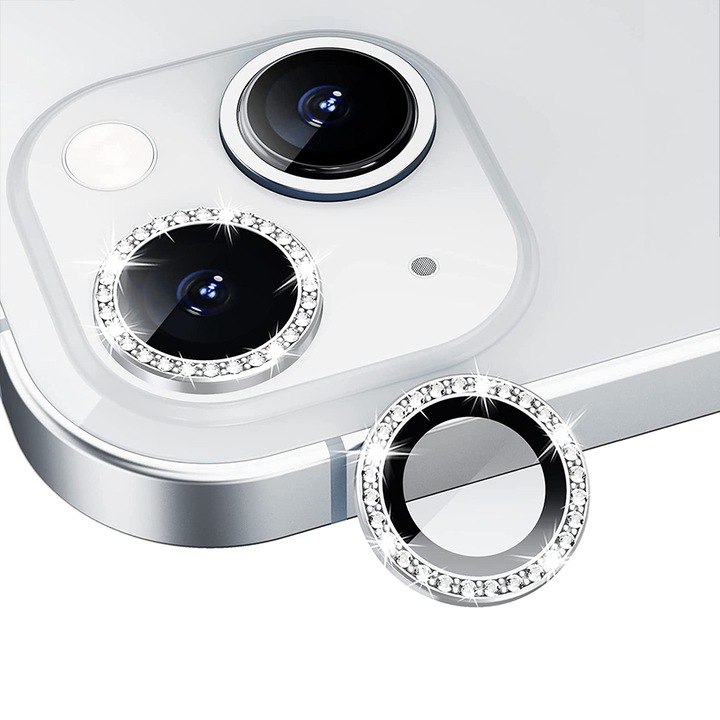 Lentile metalice Metal Diamond pentru Apple iPhone 15/15 Plus, argintiu