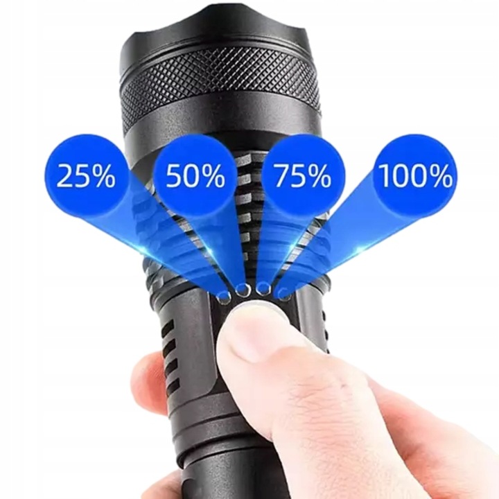 Lanterna tactica cu LED, MaxSell, 2000 lumeni, 4 moduri de iluminare, 16.6x4 cm, negru