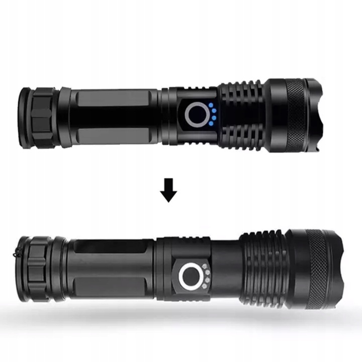 Lanterna tactica cu LED, MaxSell, 2000 lumeni, 4 moduri de iluminare, 16.6x4 cm, negru