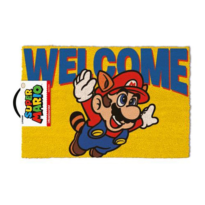 Mata de intrare, Nintendo, Super mario, Pvc si fibra de cocos, 40 x 60 cm, Motiv clasic, Usor de curatat
