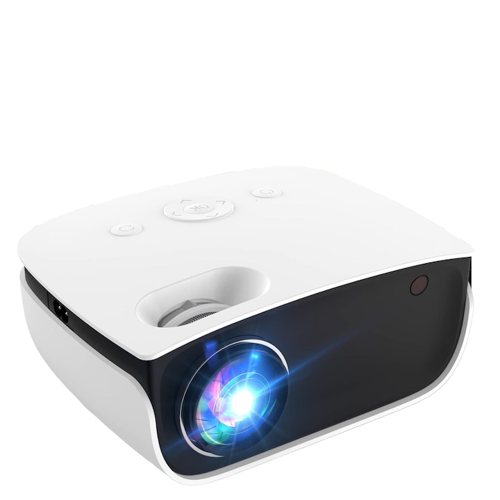 LED видео проектор, 7500 лумена, fullhd 1080p, 65000 часа лампа, srs звук, включен екран 100 инча, бял