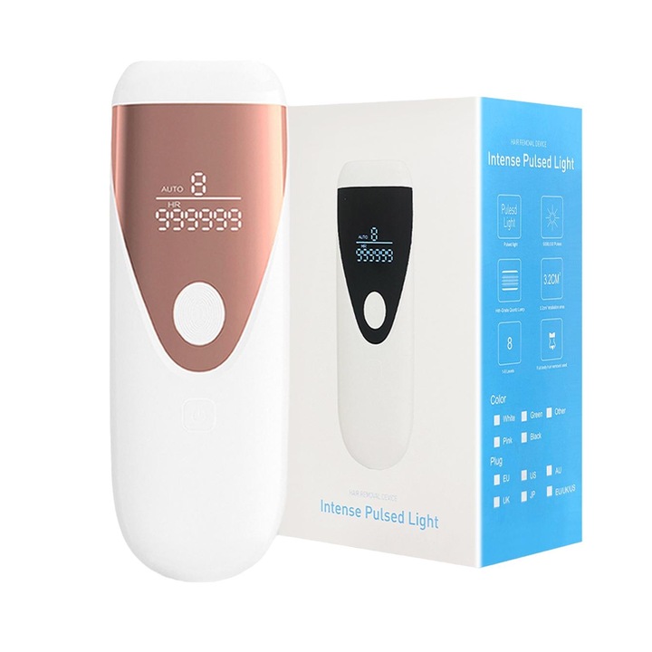 Epilator IPL, 8 Trepte intensitate, Alb