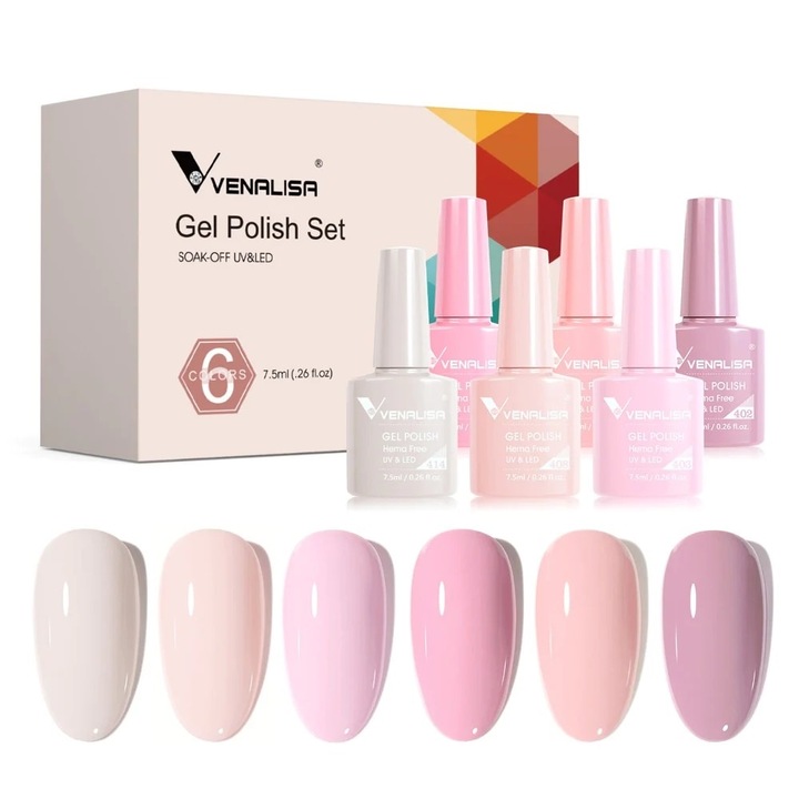 Kit 6 oje semipermanente, Venalisa, 7.5 ml, pink, 2207