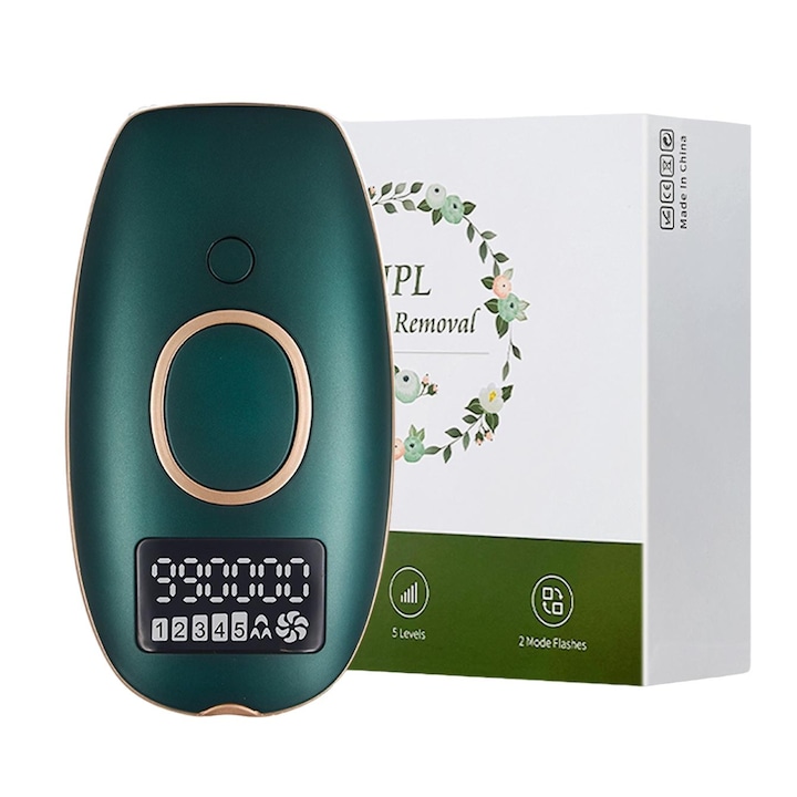 Epilator IPL, Afisaj LCD, 5 Trepte intensitate, Verde
