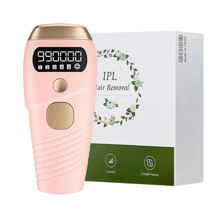 Epilator IPL, Afisaj LCD, 5 Trepte intensitate, Roz