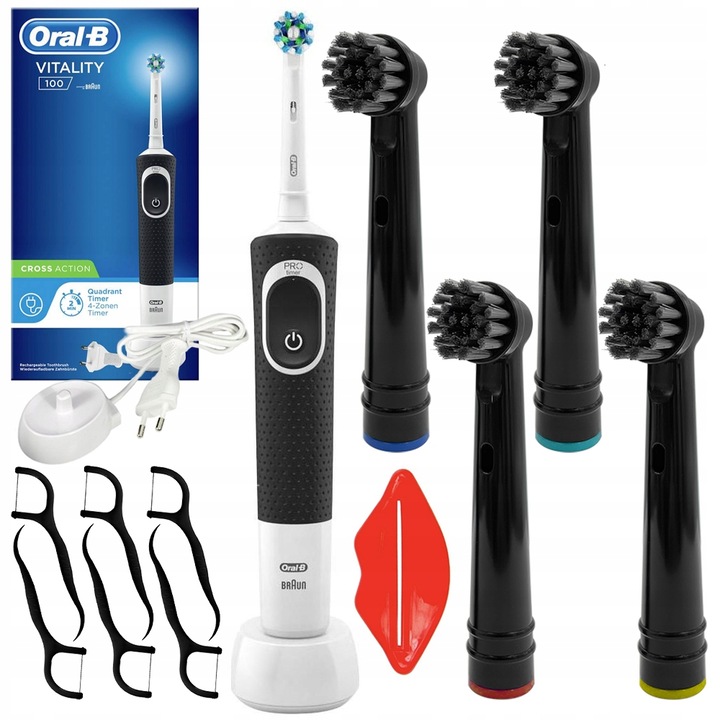 Електрическа четка за зъби Oral-B Vitality 100, 4 резервни накрайника, черна