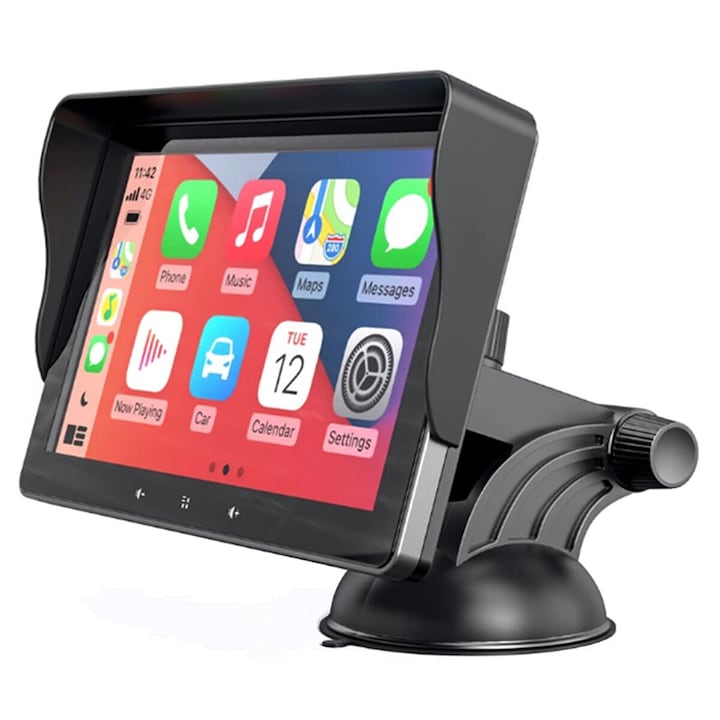 Sistem Multimedia Techstar® Apple Carplay/Android, Ecran tactil, 7 inch 1080P Full HD, Bluetooth, Mirror Link/card TF/USB/AUX, Negru