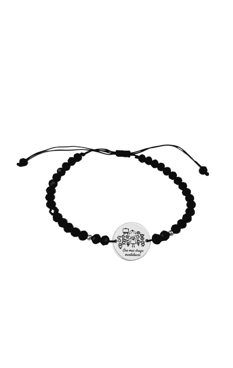 Bratara banut argint 16mm, Cea mai draga invatatoare, cristale negre