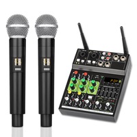 Mixer audio profesional cu 2 microfoane fara fir, Chigoods, 4 canale, Interfata USB MP3 Bluetooth, Placa de sunet, Conexiune la computer, Argintiu