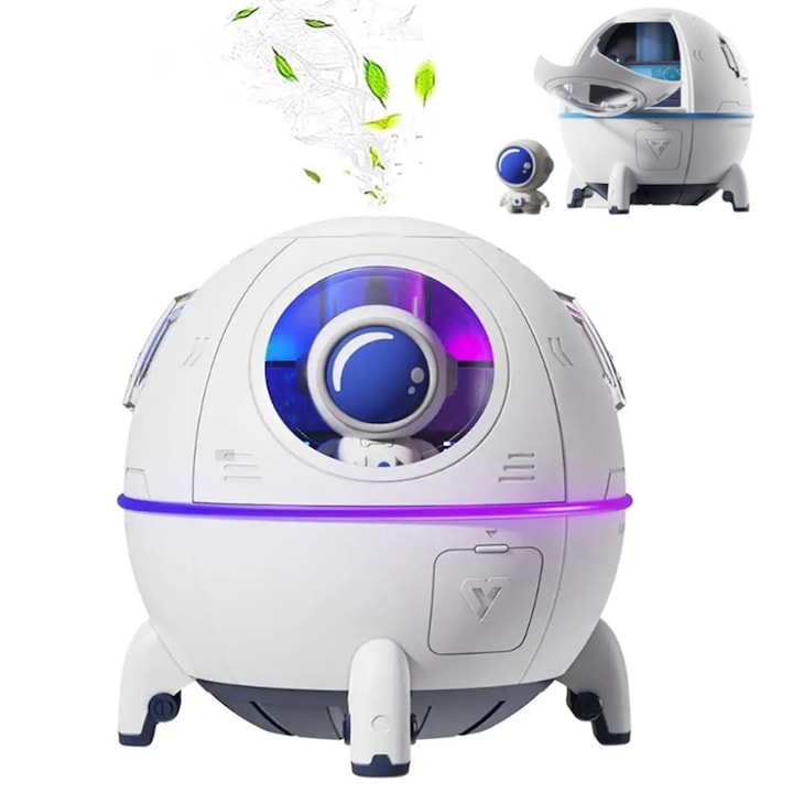 Umidificator cu ultrasunete, Ventilator, Acumulator Lithiu, 0.3 l, Roz
