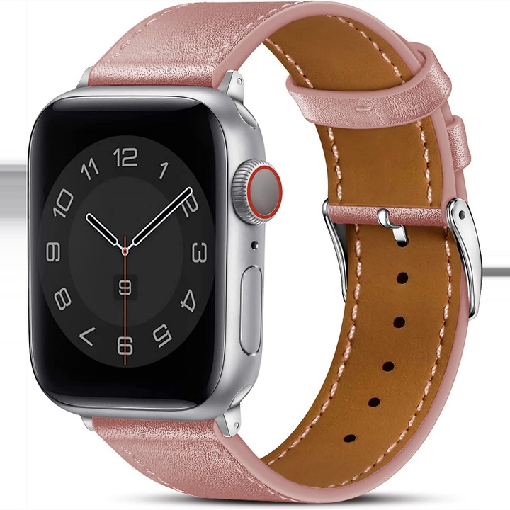 Természetes bőr szíj Apple Watch SE/9/8/7/6/5/4/3/2/1 - 38/40/41MM CASEY STUDIOS™, elegáns prémium, könnyen felszerelhető, rózsaszín