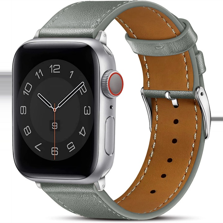 Természetes bőr szíj Apple Watch Ultra/SE/9/8/7/6/5/4/3/2/1 - 42/44/45/49MM CASEY STUDIOS™, elegáns prémium, könnyen felszerelhető, szürke