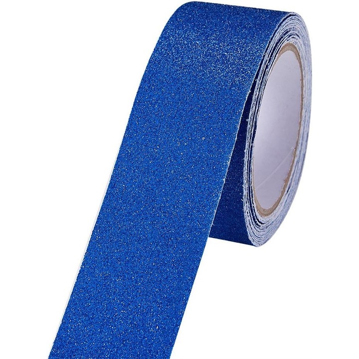 Banda Adeziva Antialunecare MaffStuff®, Abraziva, cu Granulatie Grosiera, Aplicabila pe Gresie, Beton, Parchet, Metal, 5 cm x 5 m, Albastru