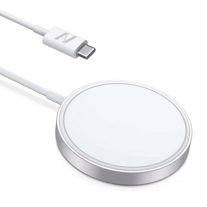 MagSafe Aurov® Magnetic Wireless Charger, Quick Charge 15W Universal, USB TYPE C, съвместим с iPhone, Samsung, Huawei, LG, AirPods Pro, бял