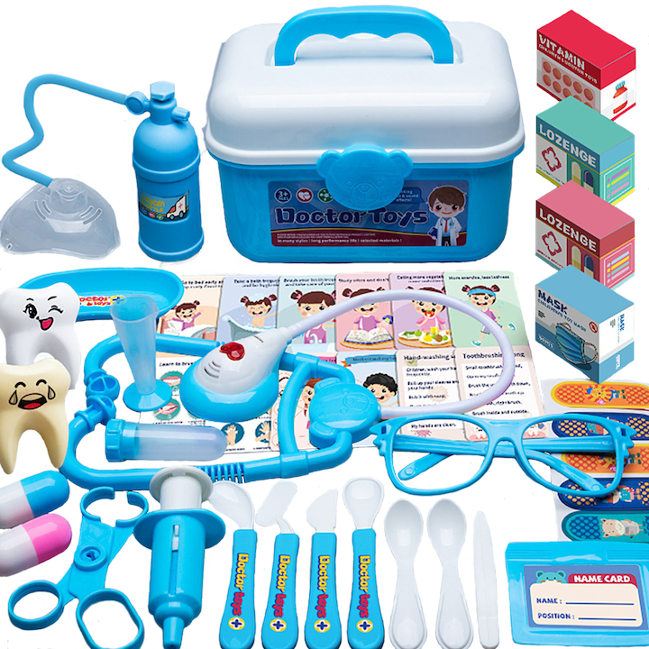 Комплект за игра Little Doctor 42 части, за зъболекар, стетоскоп, очила, кукла, Bleu