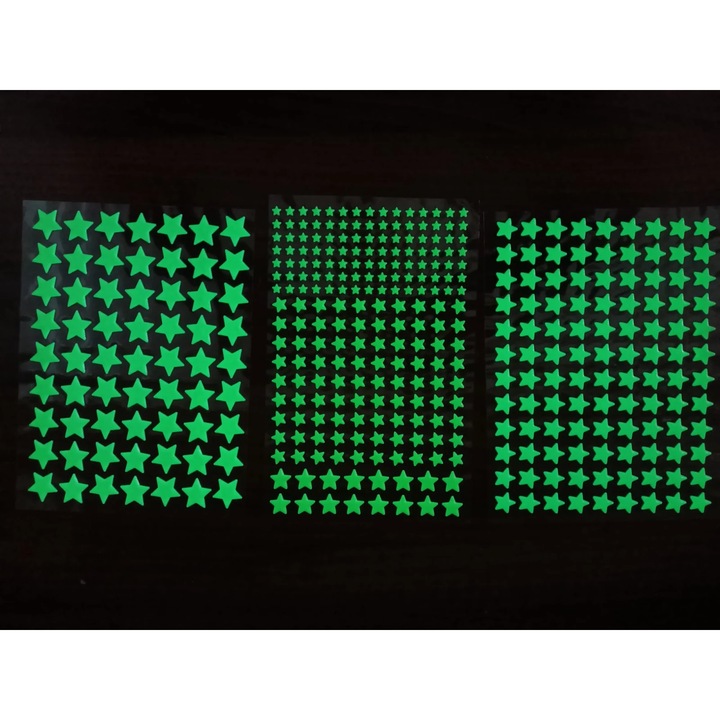 Stickere Decorative de Perete, Set 384 Stelute Fosforescente, Autoadezive, 3D, MaffStuff®