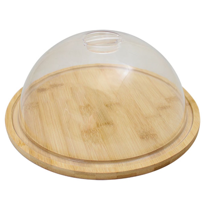 Platou cu capac pentru servire branzeturi, Frandis, bambus/plastic, diametru 18 cm, inaltime 8.5 cm, MODEL 011233