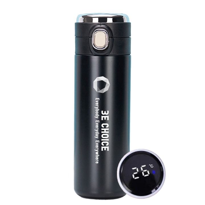 Termos Afisare Digitala Smart Indicator Inteligent Termos Termometru LED Etans Inox Premium Termic Termos Apa Copii Rece Bauturi Calde Termos Cafea Ceai Supa Alimente Auto Termos Afisaj Temperatura Bebelusi Termos Bebe Lapte Usor Reutilizabila 420ml Negru