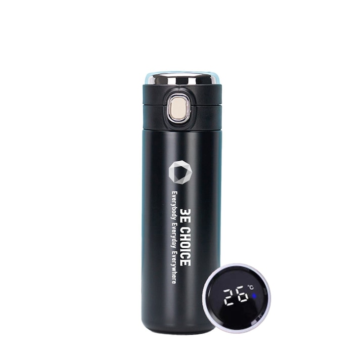 Termosz kijelző Hőmérséklet szita befúvó, intelligens kijelző intelligens LED hőmérő rozsdamentes acél prémium hideg hideg italok víz kávé tea leves, babák gyerekek baba 500 ml matt fekete