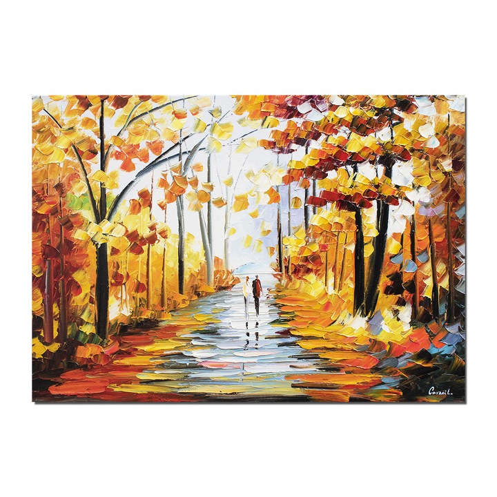 Tablou pictat manual living, hol, birou, dormitor, Armonie in doi, 70x50cm ulei pe panza in cutit efect 3D