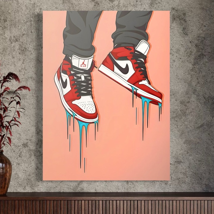 Tablou Canvas Premium, LuxCanva® B1059, Jordan On My Feet, 75 X 100 CM, Panza Bumbac 100% 400g/m2, Sasiu Lemn, Decorativ, Camera Tineret, Nike, Brand, Air Jordan, Baschet, Culori Vibrante