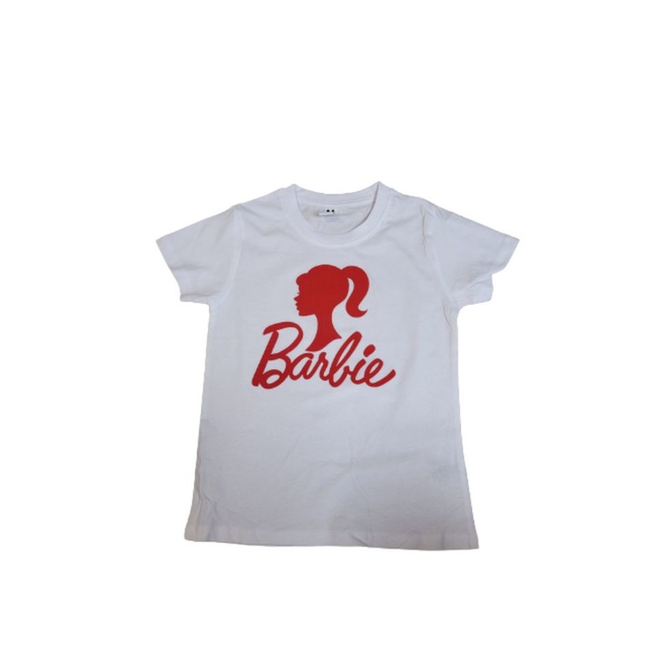 Lányos póló, BARBIE modell, kézzel nyomott, piros vinillal