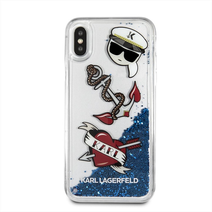 Кейс за iPhone X / XS Karl Lagerfeld karl captain течен блясък кейс син