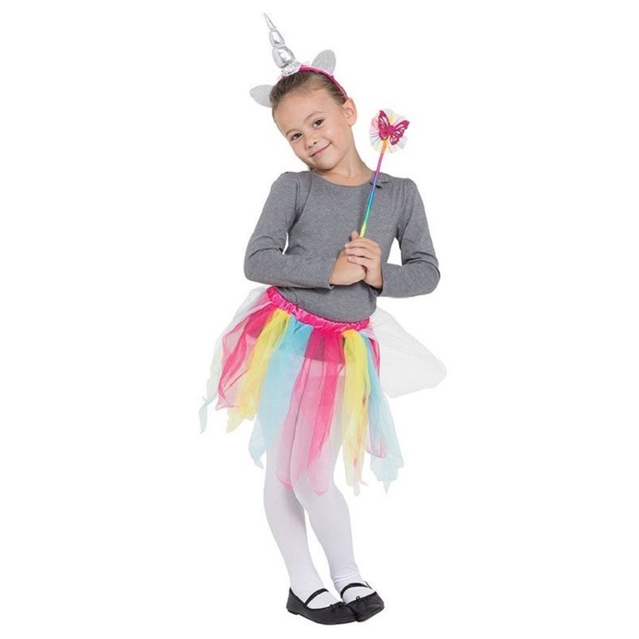 Set accesorii costum unicorn, tutu, bentita si bagheta, multicolor, 5-6 ani, 110-116 cm