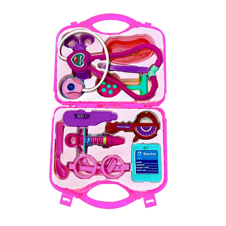 Set Trusa Medicala Asistenta Doctor Teno®, joc de rol, 11 accesorii si cutie penntru depozitare, 37.5 x 21 cm, roz deschis