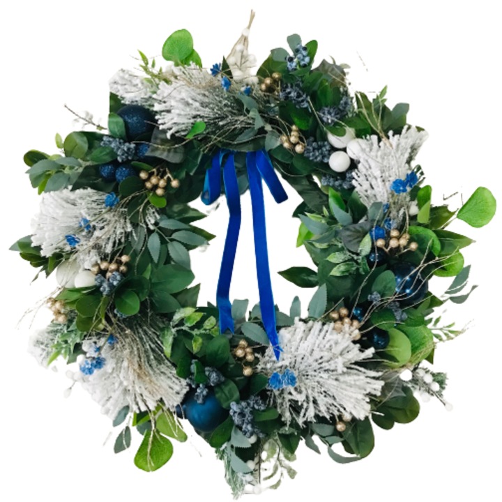 Coronita Craciun Blue Artificiala Handmade, 60 cm