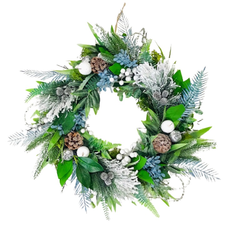 Coronita Craciun Blue Artificiala Handmade, 50 cm