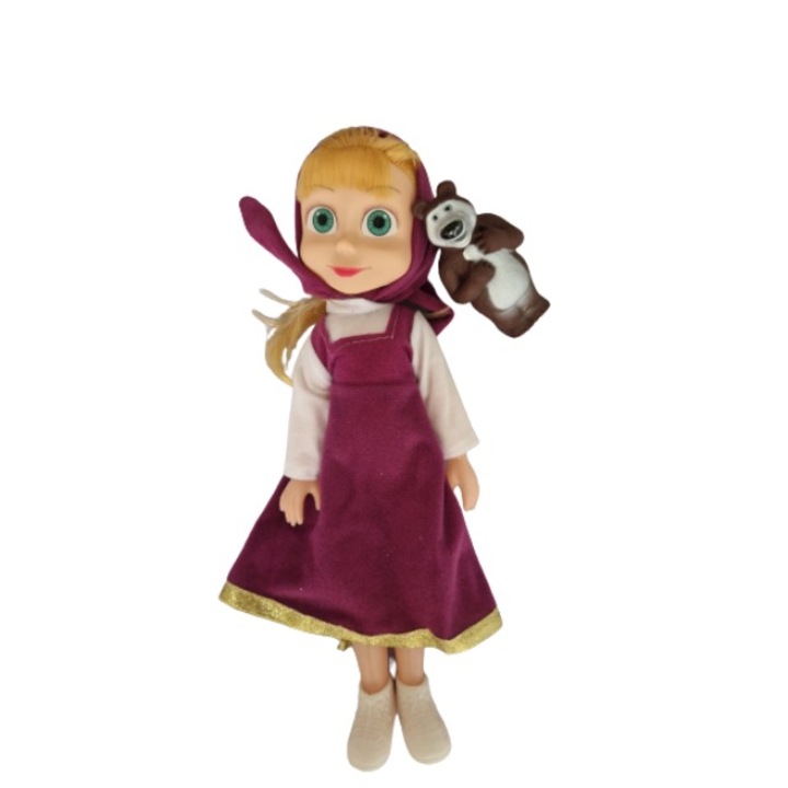 Papusa Masha si Ursul, cu Muzica, Mov, 34 cm