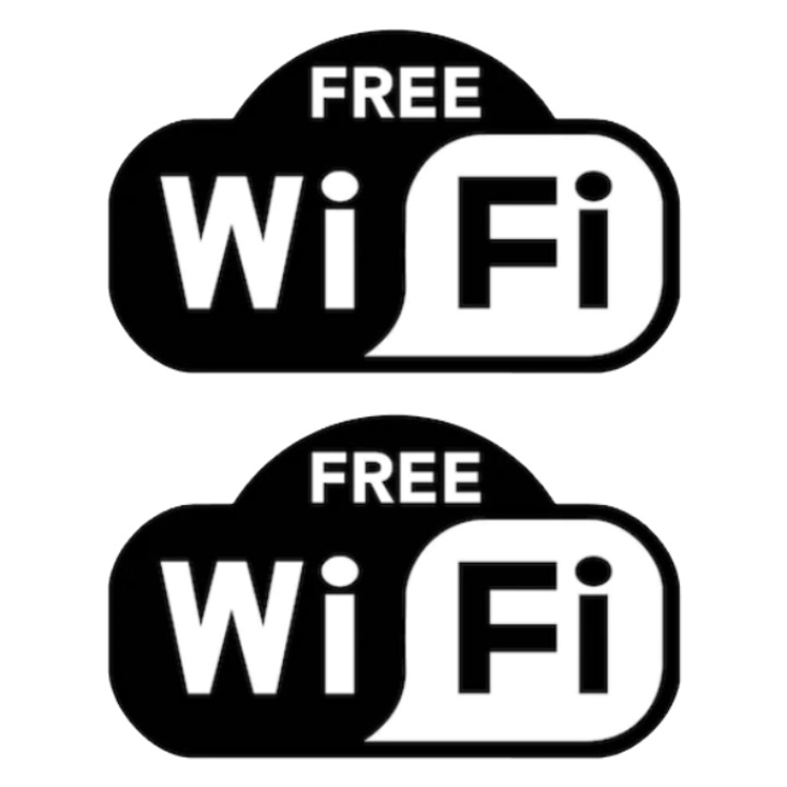 Set 2 stickere Free Wifi, negru cu alb, 10cm