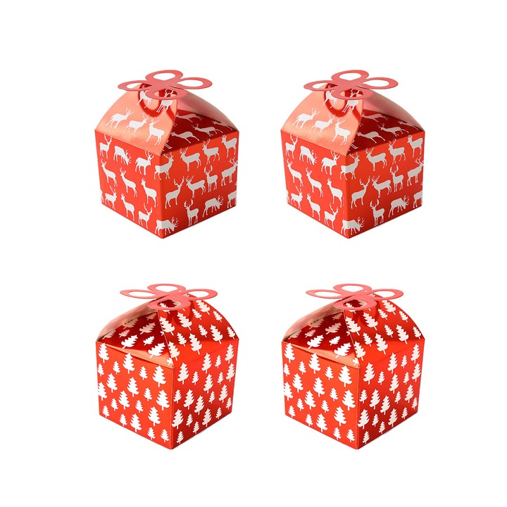 Комплект от 4 коледни подаръчни кутии Kraft Goody, Kaxyrooz, червени, 9, 5x8 см