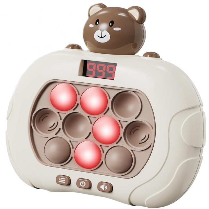Elektronikus Pop It játék kijelzővel, 999 játékszint, MorFansi, Fények és hangok, Push Bubble, Interaktív antistressz, 12,5 x 13 cm, Medve
