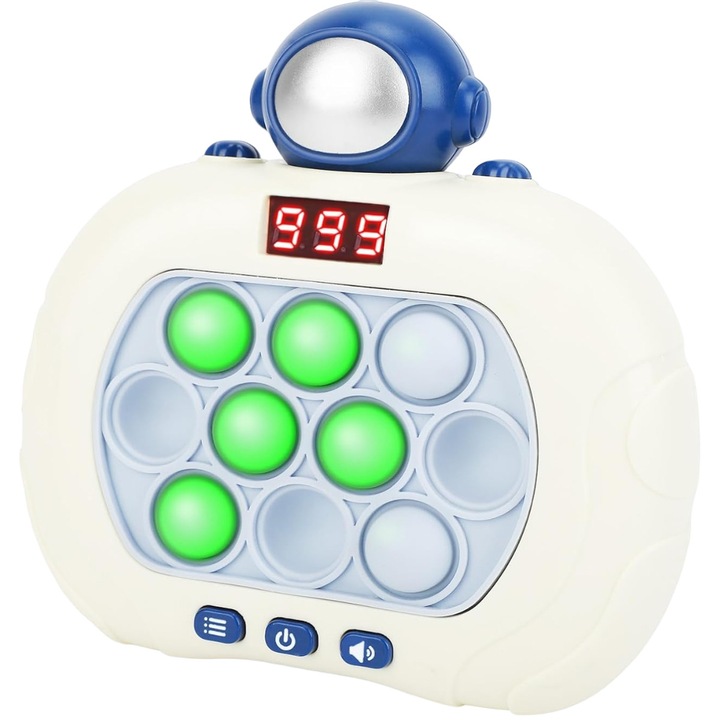 Elektronikus Pop It játék kijelzővel, 999 játékszint, MorFansi, Fények és hangok, Push Bubble, Interaktív antistressz, 12,5 x 13 cm, űrhajós