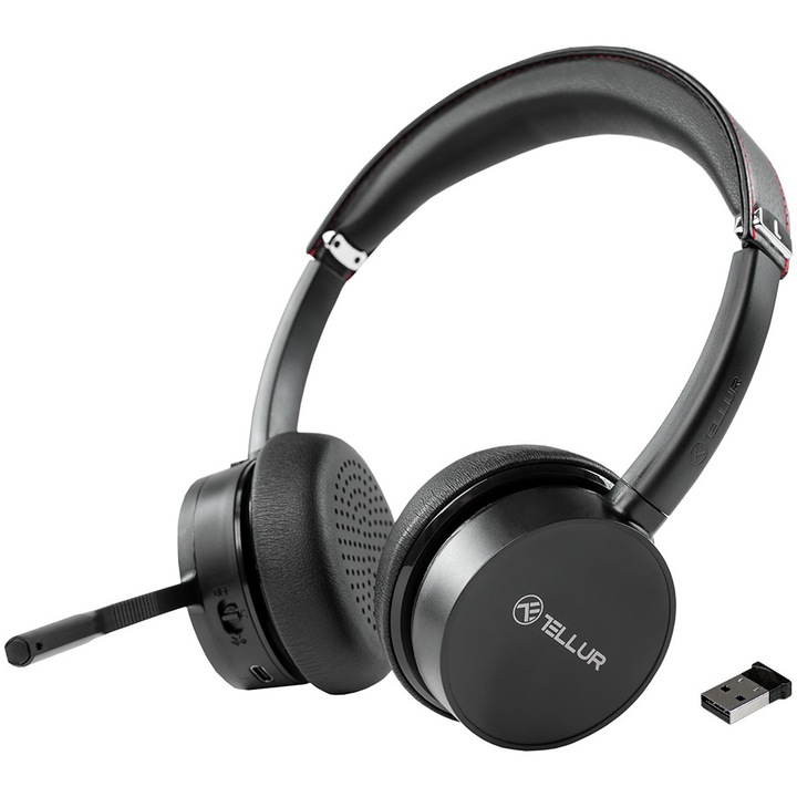Безжични слушалки за кол център Tellur Voice Pro, С микрофон, Bluetooth 5.0, Анулиране на фоновия шум, Черен