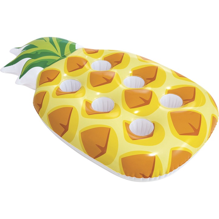 Saltea cu suport pahare pentru plaja, Intex, Model ananas, 97x58 cm, Vinil, Multicolor