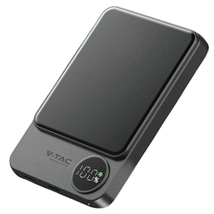 Powerbank Ultra Slim cu incarcare solara, Wireless 5000mAh, 2x USB, USB-C, Negru, 3 A, 20 W