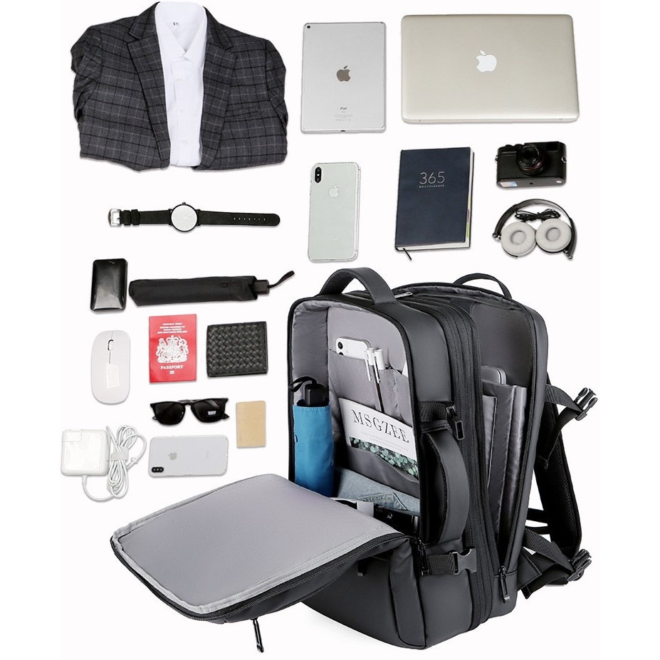 Rucsac Calatorie pentru Laptop, Extensibil, Multifunctional, Impermeabil, port USB, 40 L, Negru denim, OBRALIX®