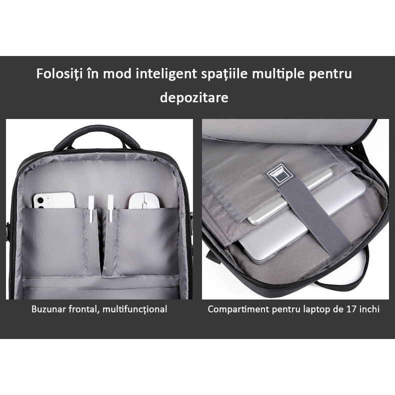 Rucsac Calatorie pentru Laptop, Extensibil, Multifunctional, Impermeabil, port USB, 40 L, Negru denim, OBRALIX®