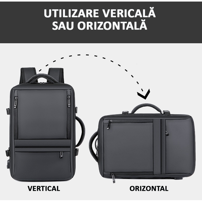 Rucsac Calatorie pentru Laptop, Extensibil, Multifunctional, Impermeabil, port USB, 40 L, Negru denim, OBRALIX®