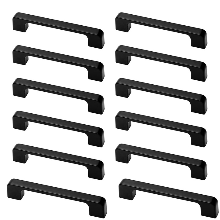 Комплект от 12 мебелни дръжки, NUODWELL, материал алуминий, разстояние между отворите 96 мм, с 24 фиксиращи винта, галванопластична повърхностна обработка, подходящи за шкафове и чекмеджета, черни