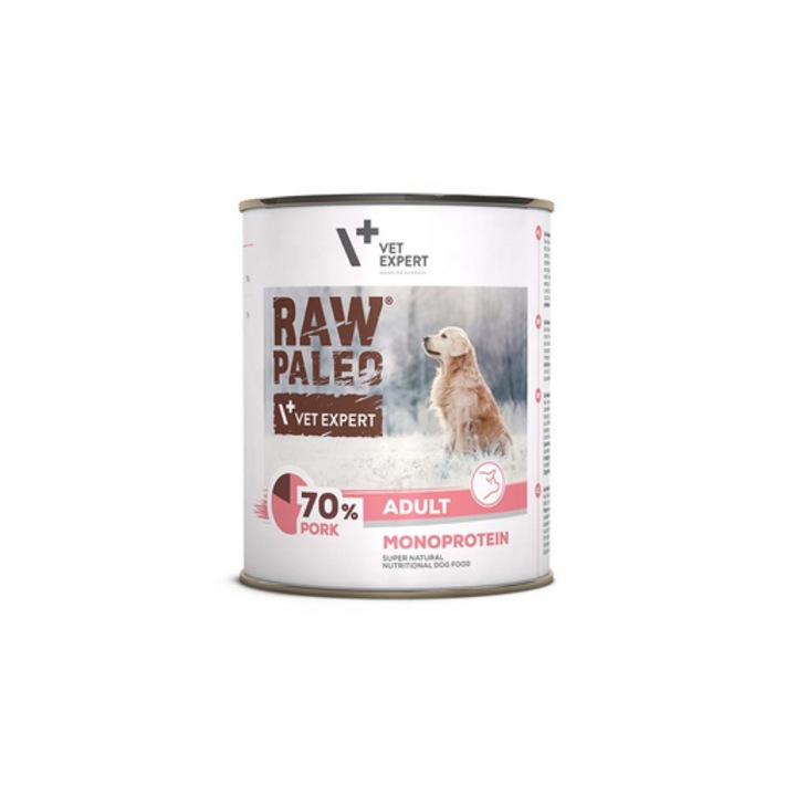 Nedves táp kutyáknak, Raw Paleo Adult, konzerv monoprotein, sertéshús, 800 gr