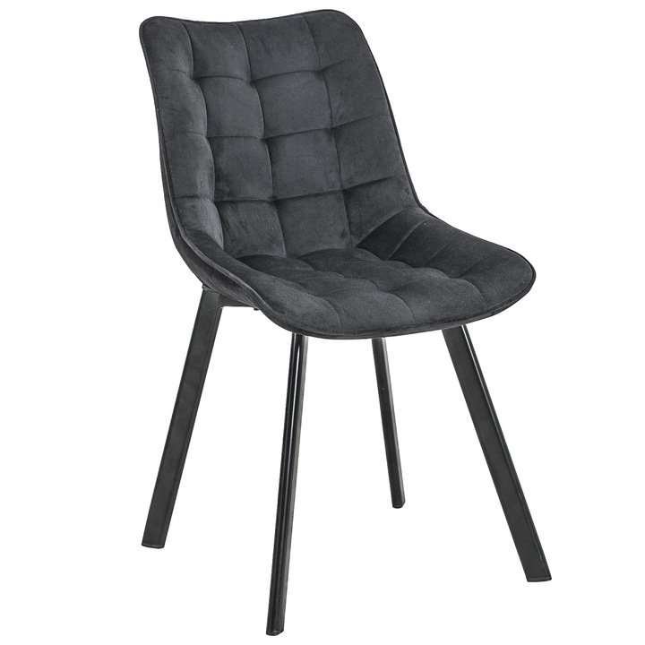 Scaun tapitat, Akord Furniture Factory, Otel/Velur, Negru