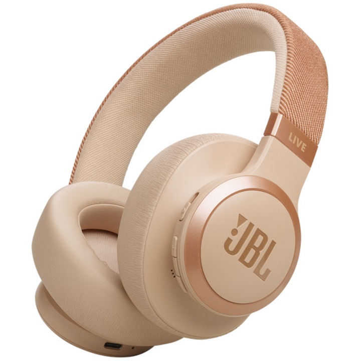 Casti audio wireless over-ear JBL LIVE 770NC, True Adaptive NC, Bluetooth, Multi-Point, Nisip